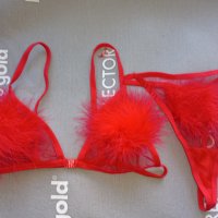 Червен секси комплект пухче Xs, снимка 1 - Бельо - 37968143