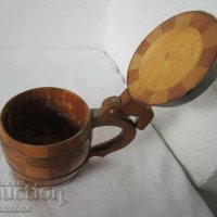 Стара дървена халба с капак, съд, Германия, форма буре, снимка 3 - Антикварни и старинни предмети - 28884182