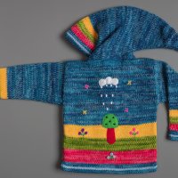 Синя перуанска детска жилетка с елфска качулка, размери от 0 до 7 години , снимка 2 - Детски пуловери и жилетки - 35537592