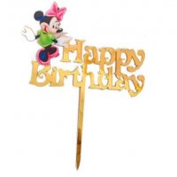 Мини Маус minnie mouse Happy Birthday Златист твърд Акрил топер за торта украса рожден ден табела, снимка 1 - Други - 32366032