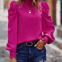 Дамска едноцветна блуза с дълъг ръкав с фалшиво деколте и маншет, 2цвята - 023, снимка 9 - Блузи с дълъг ръкав и пуловери - 39260527