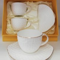Стилен комплект за кафе и чай от костен порцелан, снимка 1 - Чаши - 28630135