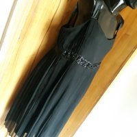 Черна дълга рокля плисе с мъниста под бюста ХЛ, снимка 2 - Рокли - 32855809