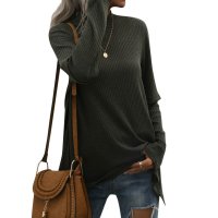 Едноцветен дамски плетен пуловер с висока яка и дълъг ръкав, 2цвята - 024, снимка 10 - Блузи с дълъг ръкав и пуловери - 43430635