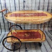 Старинна италианска количка за сервиране с интарзия, снимка 7 - Антикварни и старинни предмети - 43322689