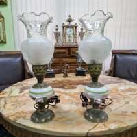 Чифт страхотни антикварни белгийски нощни лампи бронз и порцелан , снимка 1 - Антикварни и старинни предмети - 43570138