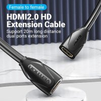 Vention удължителен кабел HDMI v2.0 extension Cable Female to Female 0.5M Black, Gold - AAXBD, снимка 2 - Кабели и адаптери - 43468053