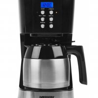 Шварц кафе машина MEDION MD 18088, 900W, 1 L, LED дисплей, Таймер, Инокс/Черен, снимка 1 - Кафемашини - 27992375