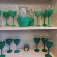 Комплекти чаши и кана в щрихи зелено, снимка 1 - Декорация за дома - 43741426