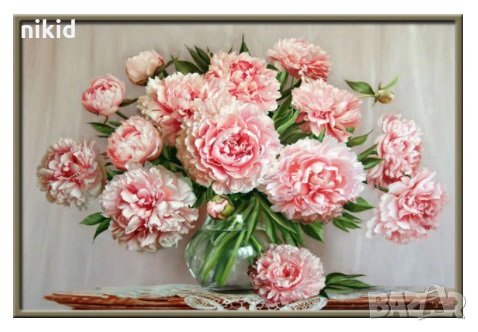 Розови Божури 5D гоблен диамантен гоблен картина мозайка за направа по схема с камъчета, снимка 1