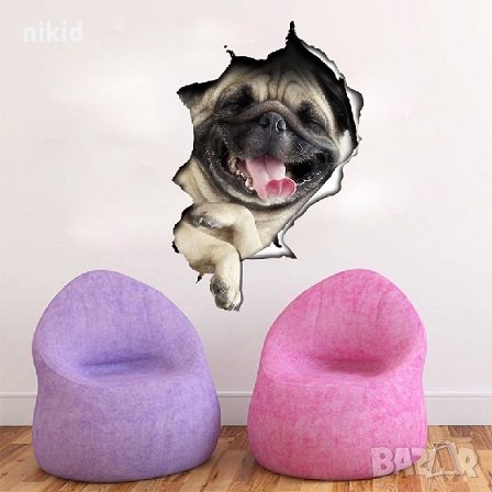 Куче Мопс спящо стикер лепенка за стена мебел или тоалетна чиния за капака, снимка 1