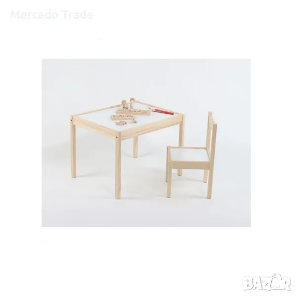 Комплект детска масичка и стол Mercado Trade, За деца, Дърво, Бял, снимка 1