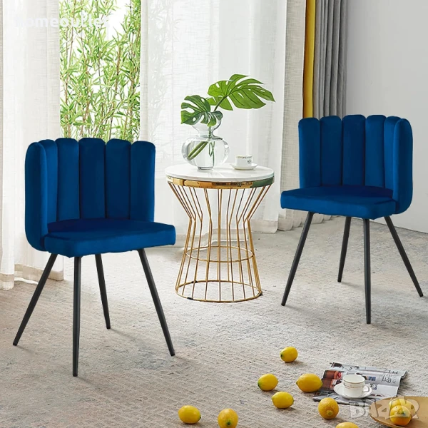 ПРОМОЦИЯ Кадифен трапезен стол с атрактивен дизайн, к-т от 2 бр CLIPOP LFCC-DC-0129BU, снимка 1