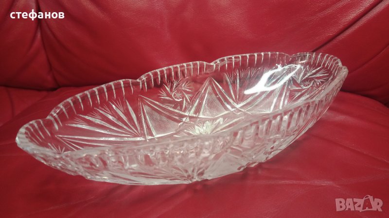 Кристална фруктиера, бонбониера голяма, елипсовидна, снимка 1