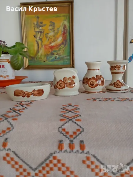 Чешки порцелан - комплект от ваза, свещник, салфетник и пепелник, 80-те г., снимка 1