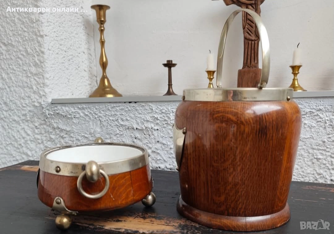 Антикварен Стар английски комплект "шампаниера и ледарка ", снимка 1