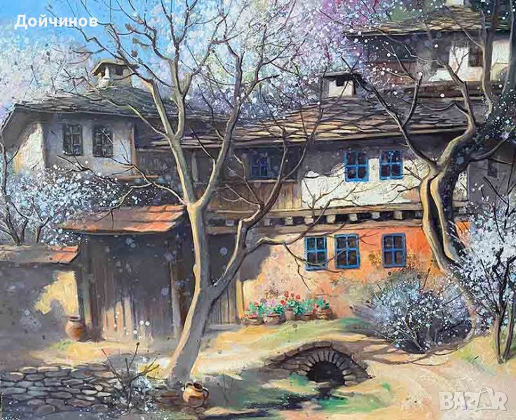 Стари къщи, пролет, картина, снимка 1