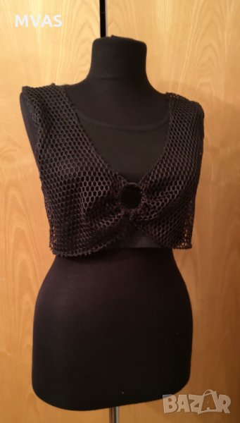 Нов черен кроп топ с мрежа S, снимка 1