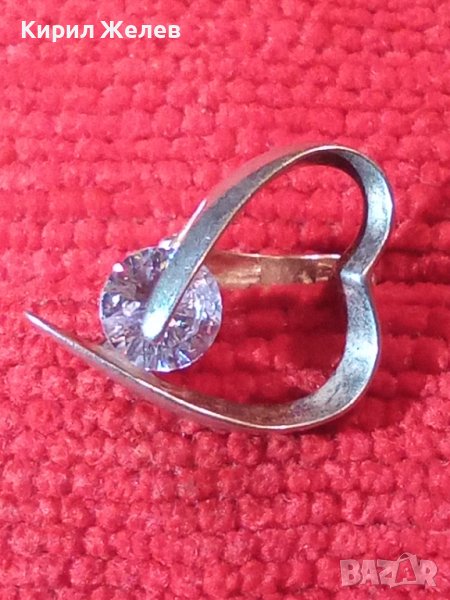 СКЪПОЦЕННА СРЕБЪРНА АРТ СЪРЦЕВИДНА ОБЕЦА СРЕБРО 925 с ЮВЕЛИРНО ФАСЕТИРАН ЦИРКОН 25712, снимка 1