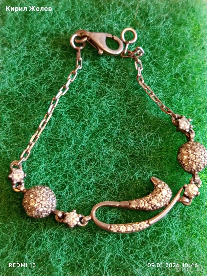 Сребърна гривна инкрустирана с кристали елегантна финна ювелирна изработка 52746, снимка 1