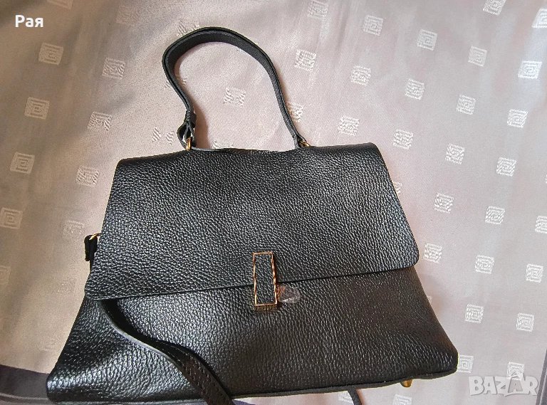 Черна кожена дамска чанта, снимка 1