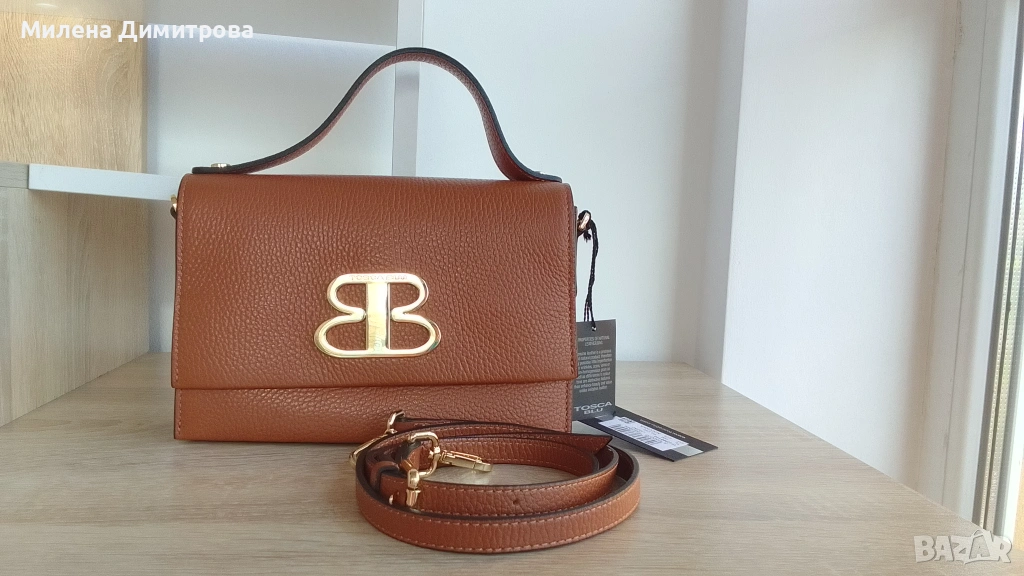 Кожена чанта Tosca Blu Livigno с релеф, снимка 1