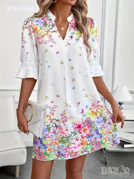 Eлегантна дамска рокля с флорални мотиви, снимка 1