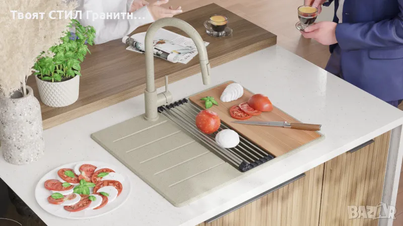 БЕж кухненска мивка от гранит Копенхаген 620х500 Top 45, снимка 1