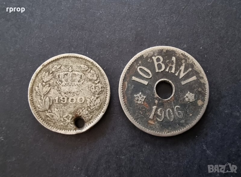 Монети. Румъния. Стари румънски леи. 5 и 10 бани. 1900 и 1906 година., снимка 1