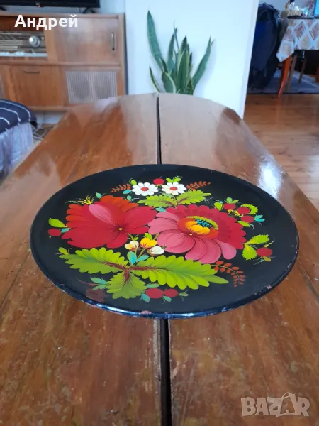 Стара дървена чиния за стена #4, снимка 1