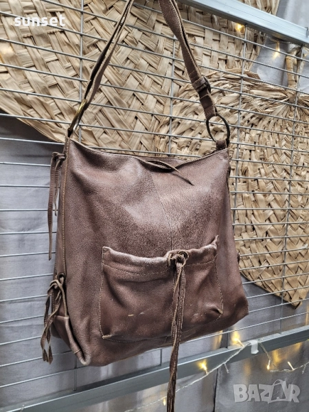 естествена кожа голяма чанта за рамо и през рамо, снимка 1