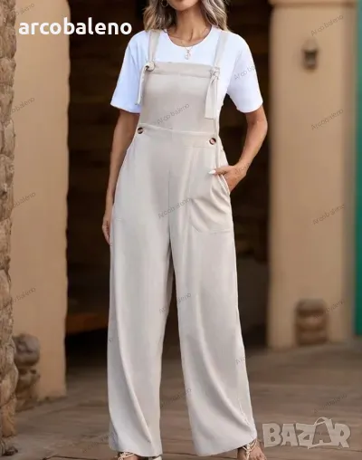 Дамски ежедневен едноцветен гащеризон с връзки, снимка 1