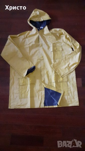 дъждобран качествен XL за многократна употреба, цвят жълто/син, плътен, с качулка, снимка 1