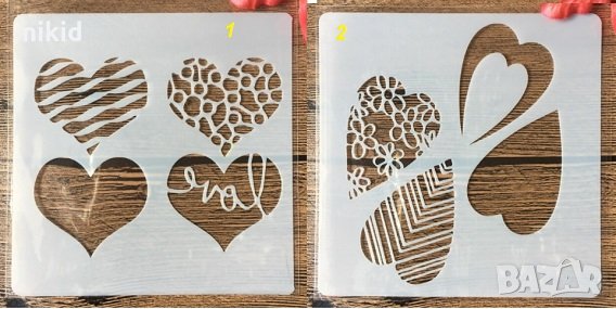 2 вида с 4 сърца стенсил шаблон спрей за торта и scrapbook, снимка 1