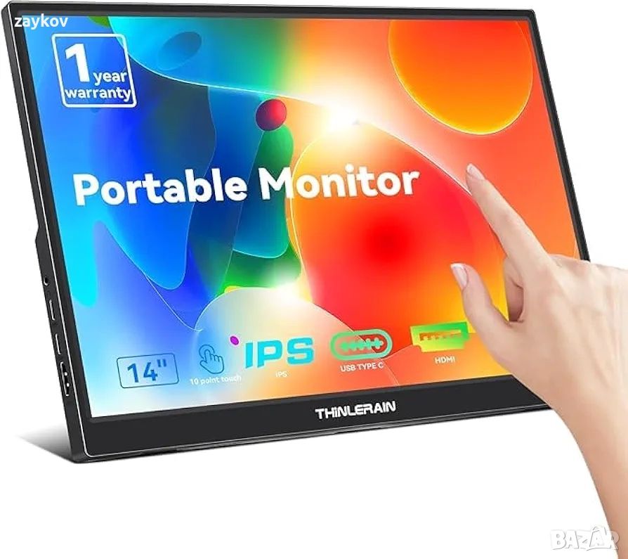 14-инчов FHD 1920x1200 IPS преносим монитор с Type-C 3.1 сензорен екран и HDMI, снимка 1