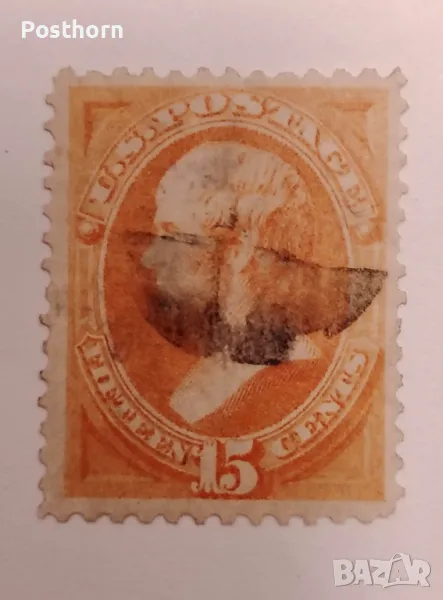 1870 САЩ Президент Уебстър 15 цента пощенска марка Много рядка с много висока каталожна стойност , снимка 1