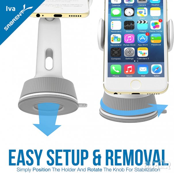 Стойка за Телефон Смартфон GPS за кола Sabrent за стъкло/гладка повърхност универсална Car Holder, снимка 1