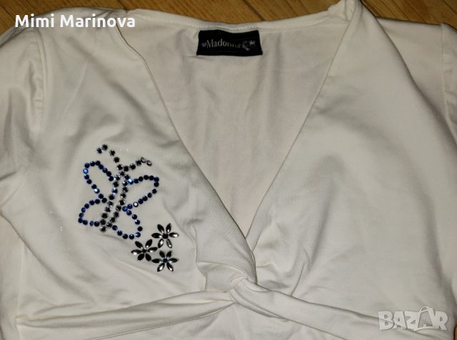 Бяла Блузка с апликация от камъни, снимка 2 - Блузи с дълъг ръкав и пуловери - 26396838