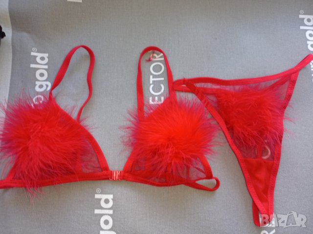 Червен секси комплект пухче Xs, снимка 1