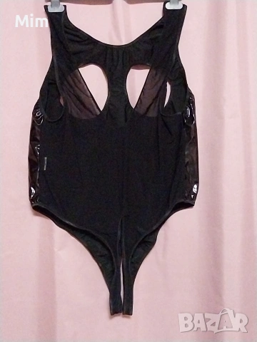 4XL Черно боди от лак /винил/с отворено дъно и бюст, снимка 5 - Бельо - 53171197