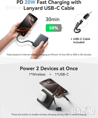 INIU магнитна външна батерия, ултра тънка Qi2 сертифицирана, 5000mAh, снимка 5 - Външни батерии - 50909316