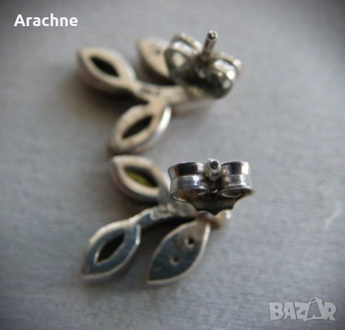 Сребърни обици с хризолит и топази, снимка 4 - Обеци - 51848255