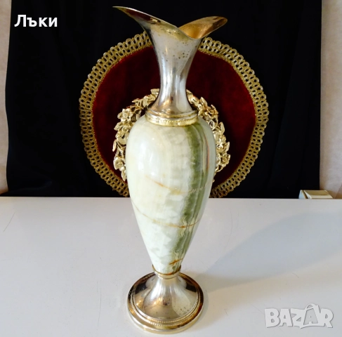 Посребрена ваза,свещник оникс 2.2 кг.,месинг. , снимка 5 - Антикварни и старинни предмети - 52673709