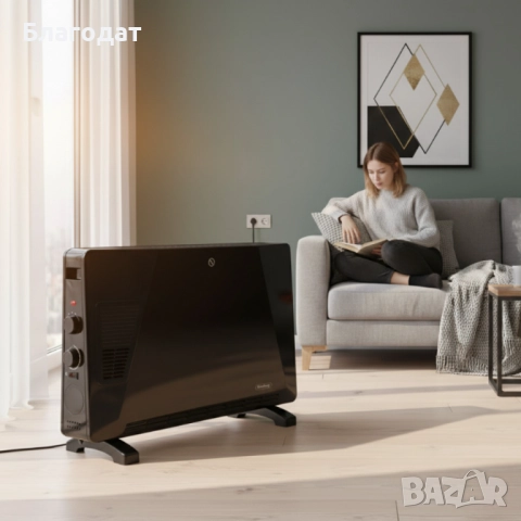 Конвекторен отоплител Rosberg – 2500W, 3 степени, с вентилатор, защита от прегряване (бял или черен), снимка 3 - Отоплителни печки - 52882986