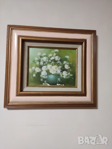 3 маслени картини в/у платно-натюрморт цветя и морски пейзаж, снимка 4 - Антикварни и старинни предмети - 53390178