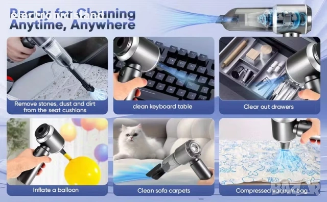 Мощна прахосмукачка QILIEASY, 100W 20000Pa с висока мощност,батерия 6000mAh, мокро и сухо почистване, снимка 12 - Прахосмукачки - 53169302