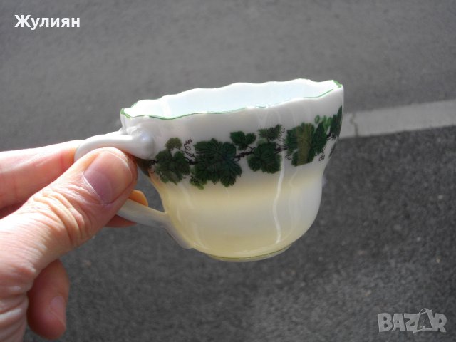  ПОРЦЕЛАНОВ СЕРВИЗ ЗА ЧАЙ ЗЕЛЕНА ЛОЗА , снимка 8 - Антикварни и старинни предмети - 40360073