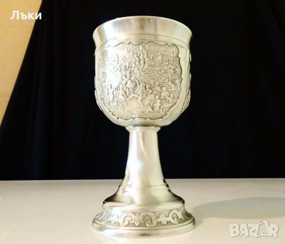 Бокал от калай за вино,релефни селски картини,авторски. , снимка 5 - Антикварни и старинни предмети - 33670020