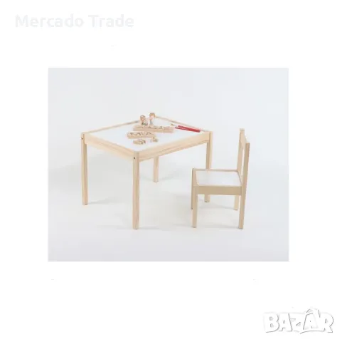 Комплект детска масичка и стол Mercado Trade, За деца, Дърво, Бял