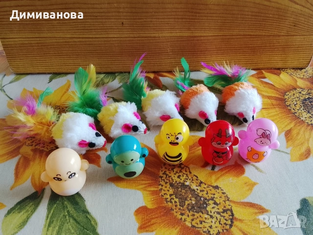 Играчки за котка 5 мишки + 5 клатушки, снимка 2 - За котки - 53535600